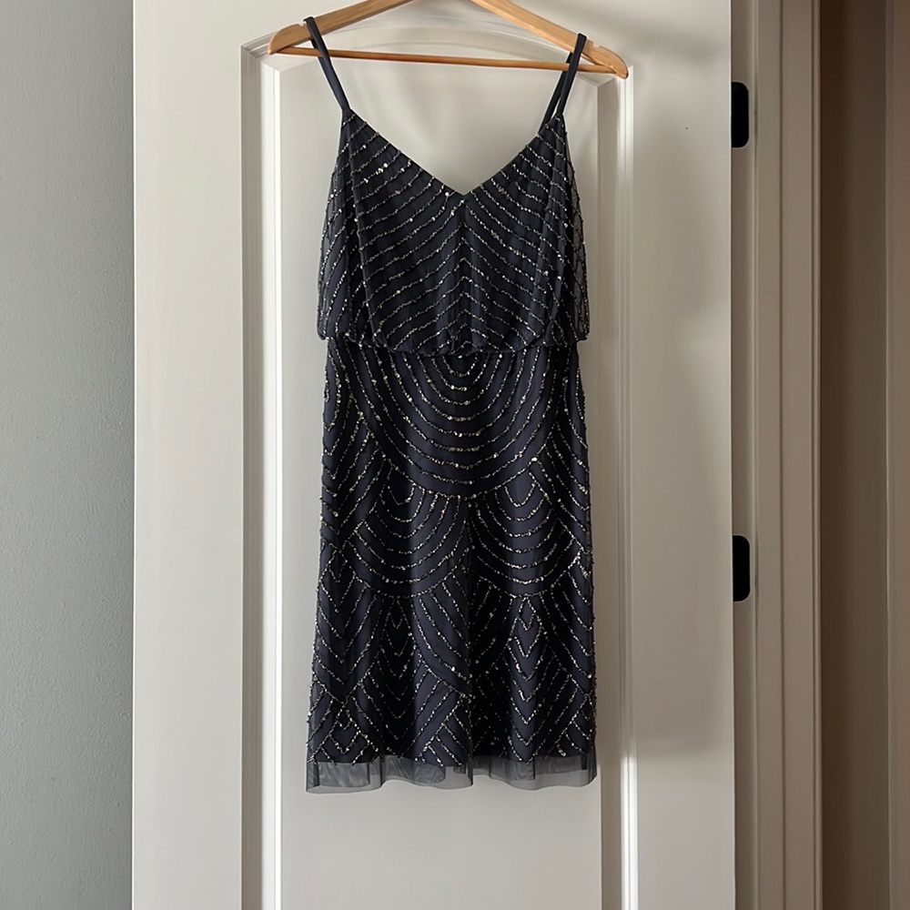 Adrianna Papell gray beaded dress